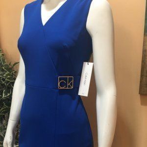 Calvin Klein Women's Sleeveless V Neck Faux Wrap Bleu Dress size 4